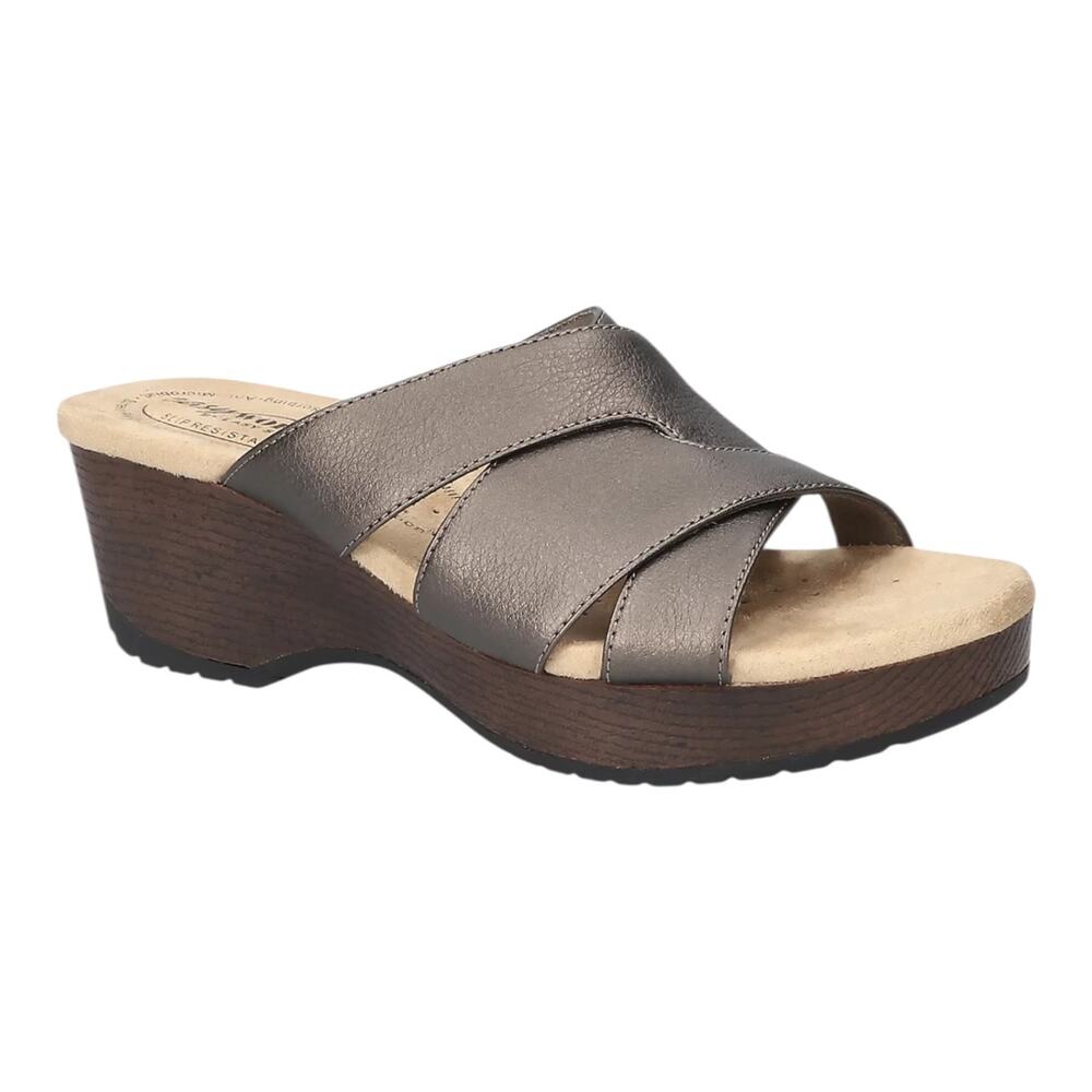 Easy Street Women's Ren Slip Resistant Slip On Wedge Sandals Pewter Size 11